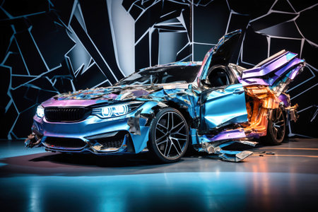 A car that has been cut into piecesの素材