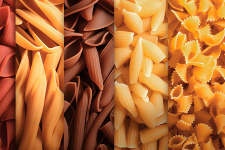Different types of dried pasta macro. Natural dietary product. Healthy eating concept. Many types of pastaの素材