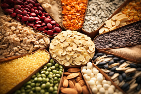 A set of various types of cereals and legumes. Concept of farming and grain expression. Close-up. Healthy eatingの素材