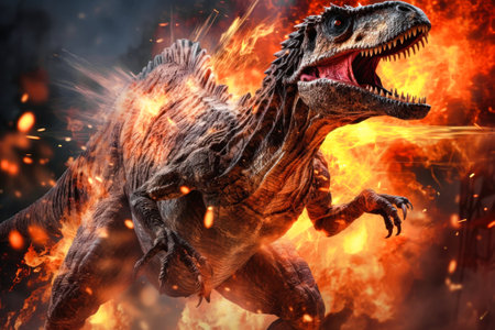 Triceratops,dinosaur on smoke and fire background. Dinosaur in the ancient jungle. Primordial monsterの素材