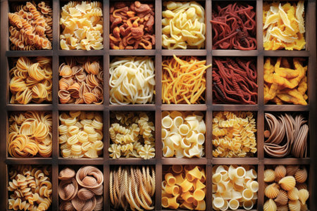 Different types of dried pasta macro. Natural dietary product. Healthy eating concept. Many types of pastaの素材