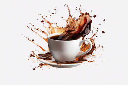 A cup of coffee with a saucer full of liquidの素材