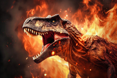 Triceratops,dinosaur on smoke and fire background. Dinosaur in the ancient jungle. Primordial monsterの素材