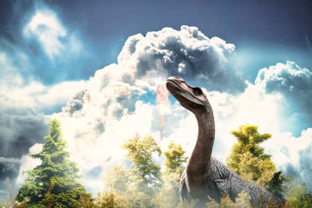 Diplodocus dinosaur on the ancient jungle. Dinosaur. Jurassic period. A huge monster. Global catastrophe. Death of the dinosaursの素材