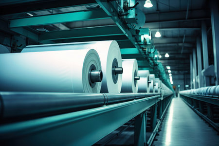 Factory for the production of paper and cardboard. Production equipment for paper production. Big machine. The machine makes paperの素材