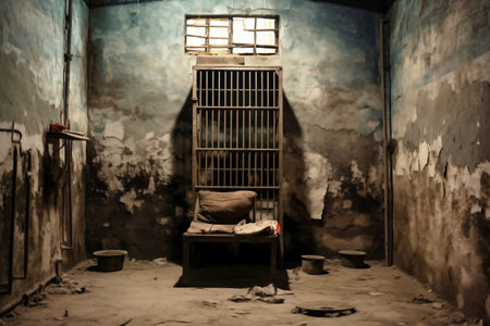 Solitary prison cell. The concept of prison and punishment for crime. Torture solitary confinementの素材
