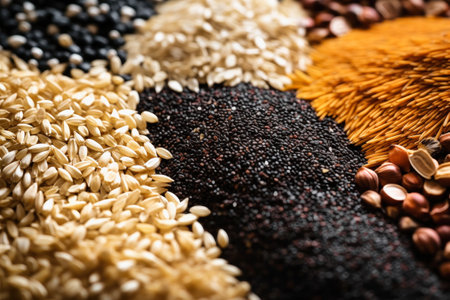 A set of various types of cereals and legumes. Concept of farming and grain expression. Close-up. Healthy eatingの素材