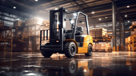 Forklift in a warehouse. Lifting and moving loadsの素材