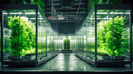 Multi-tier greenhouse for growing plants. Drip irrigation and hydroponics system. Solving the food problemの素材