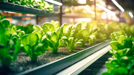 Multi-tier greenhouse for growing plants. Drip irrigation and hydroponics system. Solving the food problemの素材