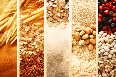 Different types of cereal and beans that have a variety of nutritional benefits. Natural food products. Harvestの素材