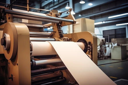 Paper production machine. Powerful modern equipment for the production of coated paper. Paper industryの素材