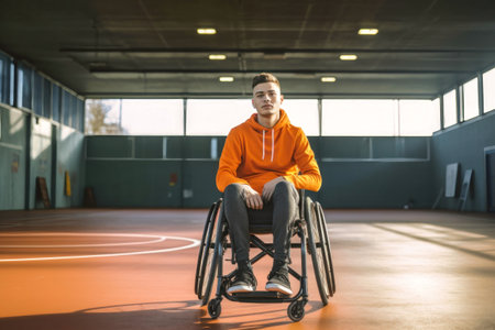 A disabled man in a wheelchair on a basketball court. Sports for people with disabilities. Active lifeの素材
