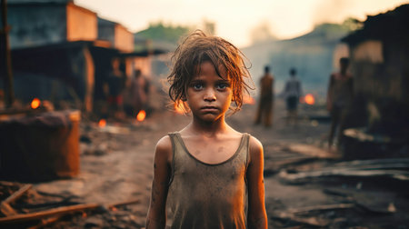 close-up of a poor hungry orphan boy in a refugee camp with a sad expression, his face and clothes are dirty and his eyes are full of painの素材