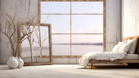 Beautiful furnished master bedroom interior in a luxury home. Calm and peaceful bedroom interiorの素材