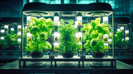 Hydroponics. A modern greenhouse for growing vegetables and fruits in urban environmentsの素材