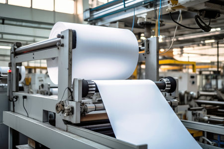 Factory for the production of paper and cardboard. Production equipment for paper production. Big machine. The machine makes paperの素材