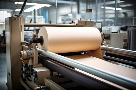 Paper production machine. Powerful modern equipment for the production of coated paper. Paper industryの素材