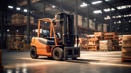Forklift in a warehouse. Lifting and moving loadsの素材