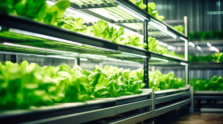 Multi-tier greenhouse for growing plants. Drip irrigation and hydroponics system. Solving the food problemの素材