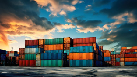 Container box from cargo ship for import-export, logistics concept. Sea containers for transporting goodsの素材