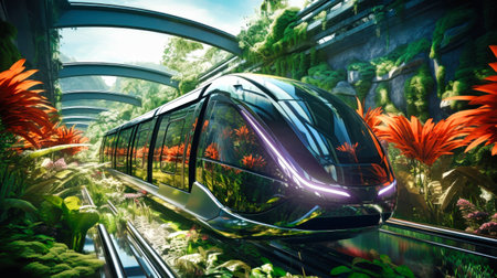 Hyperloop train, magnetic levitation train background, fastest train of the future, high speed rail travel. Public transportの素材