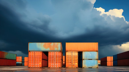 Container box from cargo ship for import-export, logistics concept. Sea containers for transporting goodsの素材