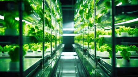 Hydroponics. A modern greenhouse for growing vegetables and fruits in urban environmentsの素材