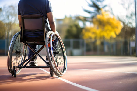 A disabled man in a wheelchair on a sports ground. Sports for people with disabilities. Basketballの素材