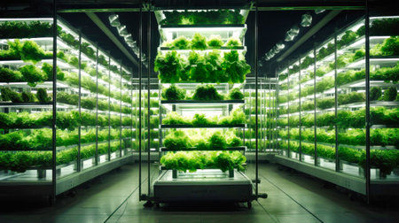 Hydroponics. A modern greenhouse for growing vegetables and fruits in urban environmentsの素材