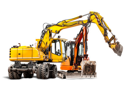 Powerful construction excavators white background. The lifters are ready to go. Element for design. Isolatedの写真素材