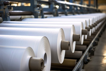 Factory for the production of paper and cardboard. Production equipment for paper production. Big machine. The machine makes paperの素材