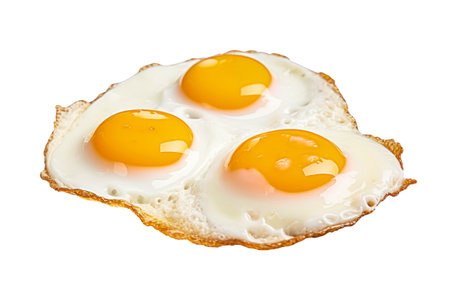 Three fried eggs sit atop a slice of bread, ready to be enjoyed for breakfast or brunch. Isolatedの素材