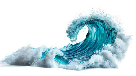 A massive wave with intense force crashes into the surface of the ocean, exhibiting its power and energy. Isolatedの素材