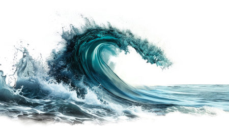 A powerful and towering ocean wave crashes and breaks with incredible force. Isolatedの素材