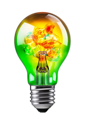 A green energy-saving light bulb containing an intricate picture of flowers inside, providing a unique and creative aesthetic. Isolatedの素材