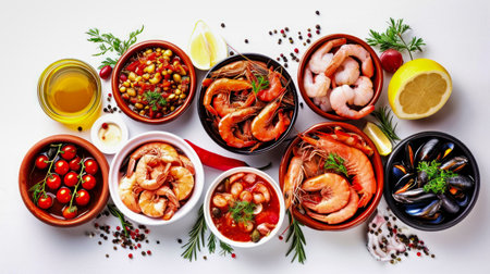 A vibrant collection of various types of shrimp, displaying the diversity of these seafood delicacies.の素材