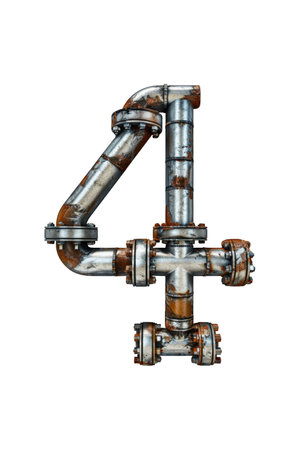 A number four constructed from metal pipes. Isolated numeral 4.の写真素材