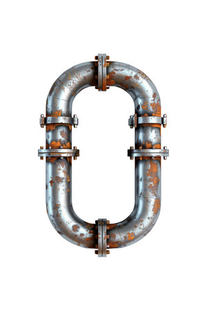 A metal object shaped like the letter O, constructed from water pipes. Isolated letter O.の写真素材
