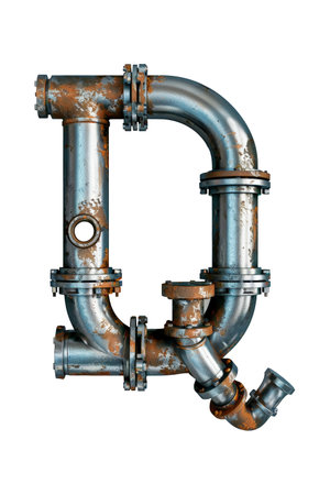 A metal pipe is connected to another pipe, forming the shape of the letter Q. Isolated letter Q.の写真素材