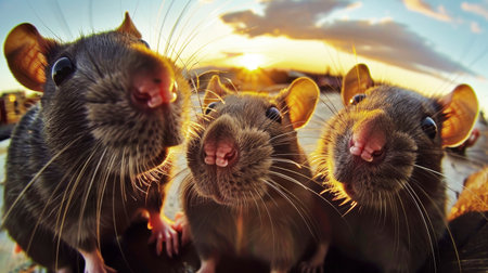 Multiple mice standing next to each other in a row.の素材