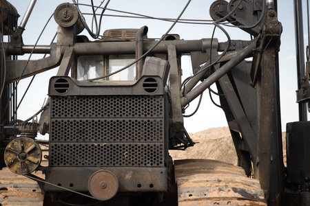 Pile driving machine. Diesel hammer pile driving machine working on construction site. Preparation...