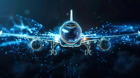 A person stands in admiration before a majestic 3D airplane illustration, feeling the thrill of adventure and the call of the skies.の素材