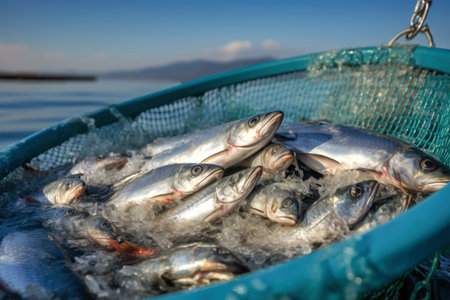 A diverse array of fish gracefully swim in a shimmering water world, creating a mesmerizing display of movement and color.の素材