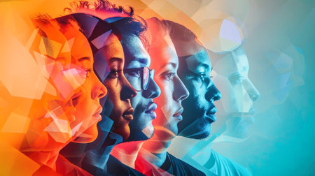 Diverse group of individuals with glasses on their faces, engaging in conversation and sharing ideas.の素材