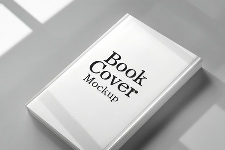 A book displaying the words book cover mockup, showing a creative and imaginative design for a potential book cover. Mockup for design.の素材