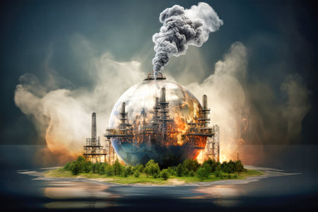 A digital illustration depicting the Earth transformed into an industrial complex, symbolizing the detrimental impact of resource extraction on our planet.の素材