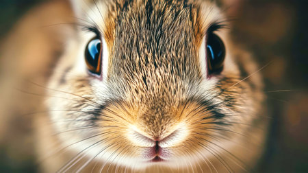 A baby rabbit gazes curiously with wide eyes, its playful demeanor brought to life in stunning detail against a softly blurred backdrop.の素材