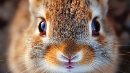 A curious baby rabbit gazes playfully, showcasing its vibrant eyes and intricate fur details while the world softly blurs around it.の素材