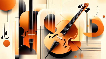 This artwork showcases musical instruments in a vibrant retro style, using warm colors to create an energetic atmosphere.の素材